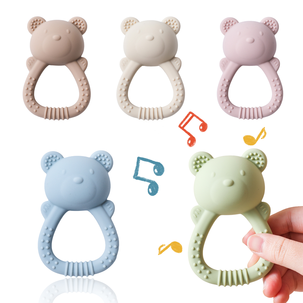 Baby Food Natural - Bayi Silikon Teether Beruang Bel Tangan