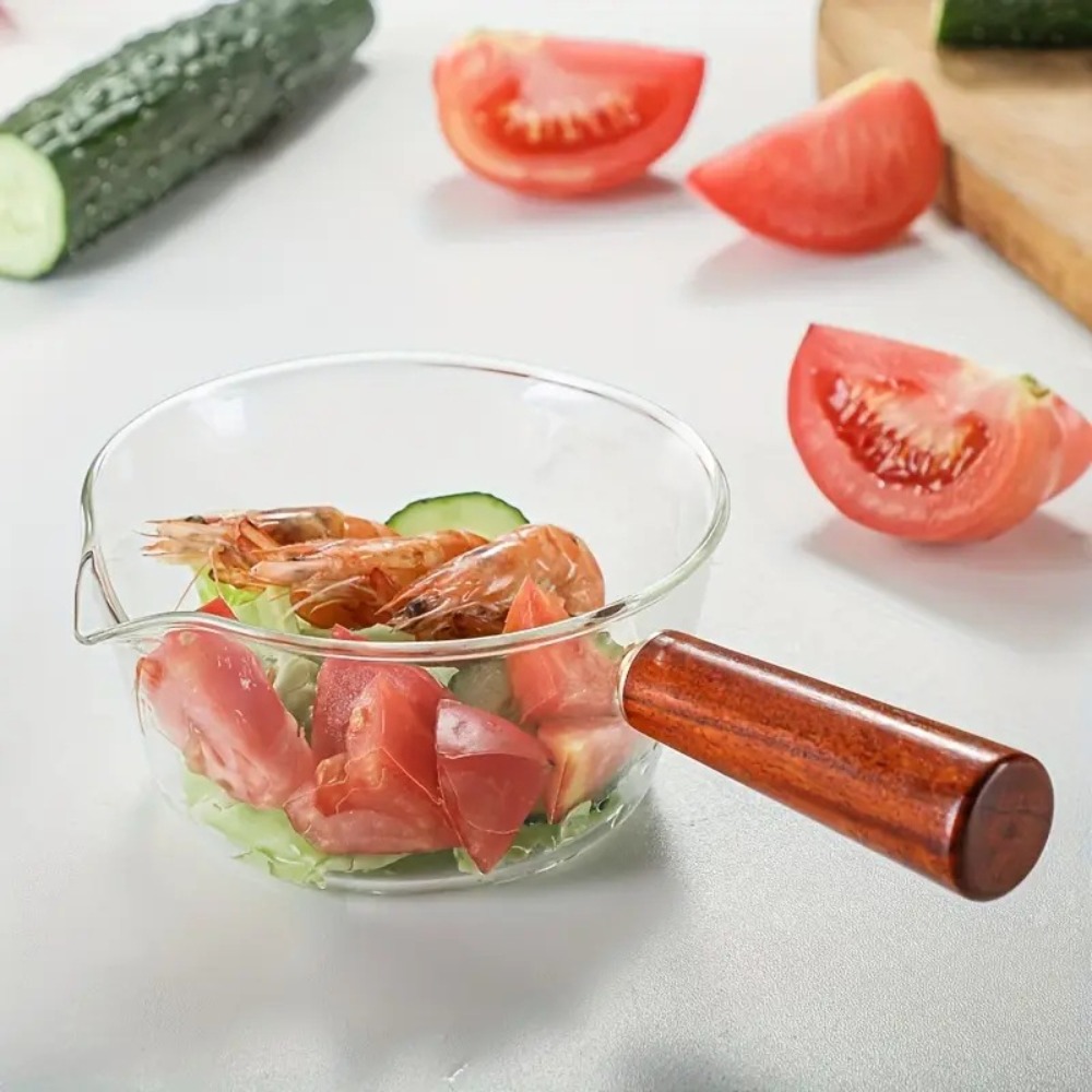 Baby Food Glass - Panci Susu Kaca Gagang Kayu Tahan